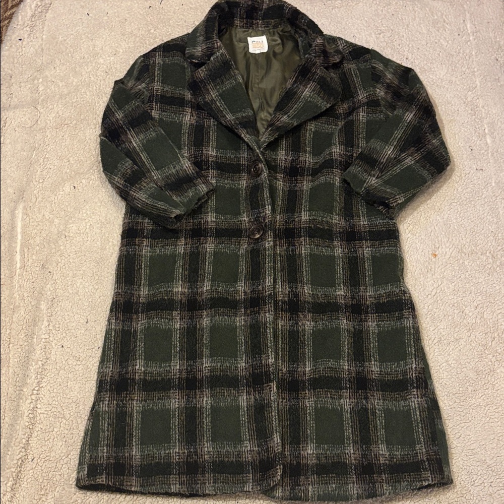 CALI 1850 Green Plaid Long Coat Small